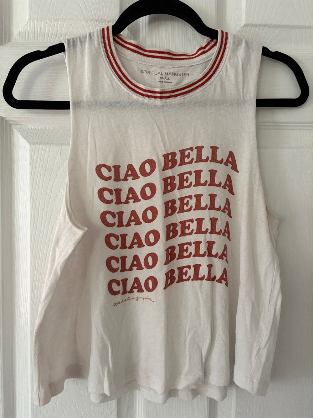 Spiritual Gangster White Tank with Red 'Ciao Bella' Graphic